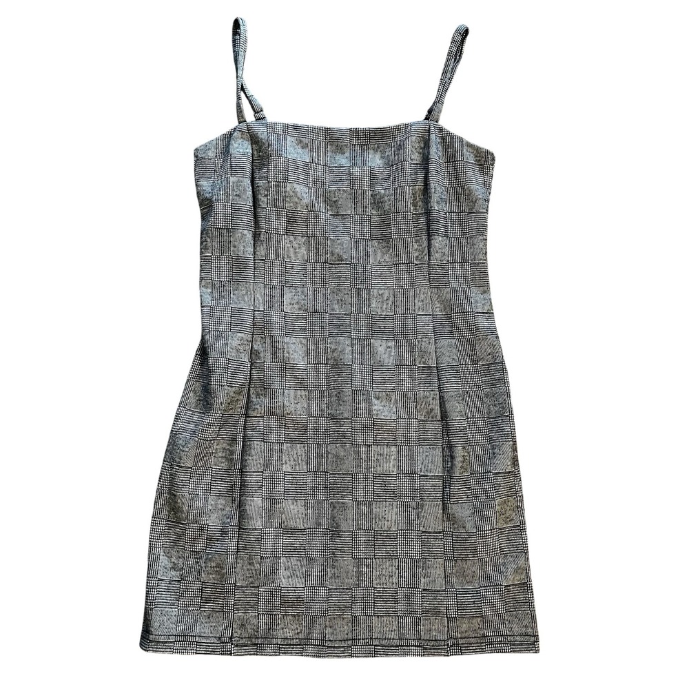 Forever 21 Black Gray Plaid‎ Mini Dress Women's Large Sleeveless Checkered Lined